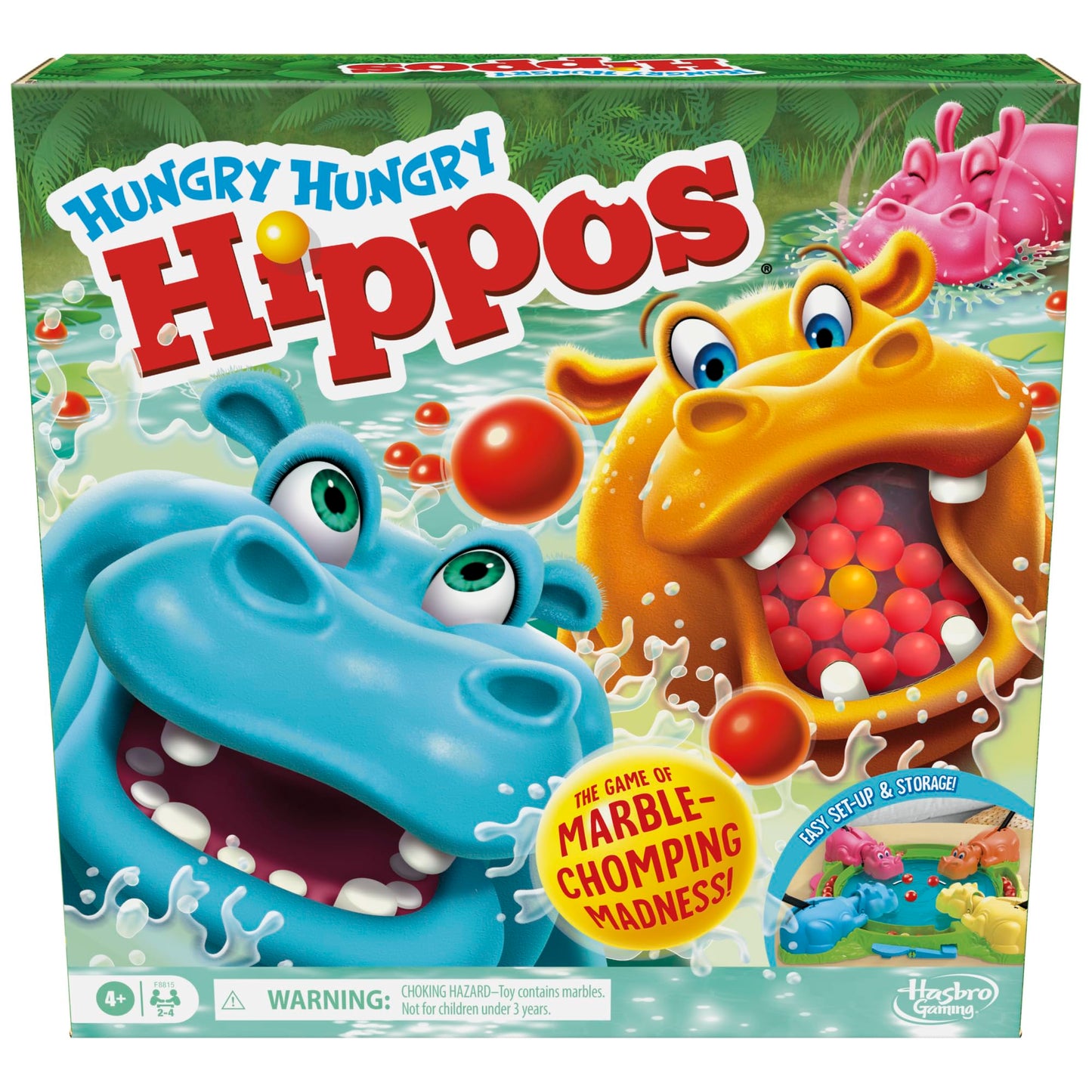 Hasbro Gaming Hungry Hungry Hippos for Preschoolers — Instant Marble Reload, Easy Setup & Storage