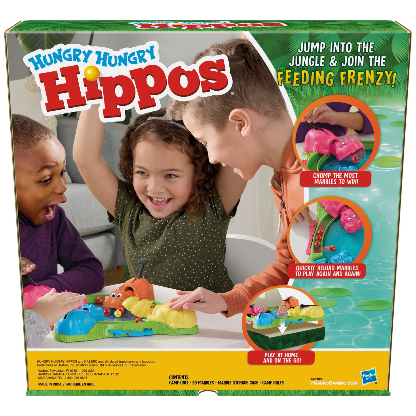 Hasbro Gaming Hungry Hungry Hippos for Preschoolers — Instant Marble Reload, Easy Setup & Storage