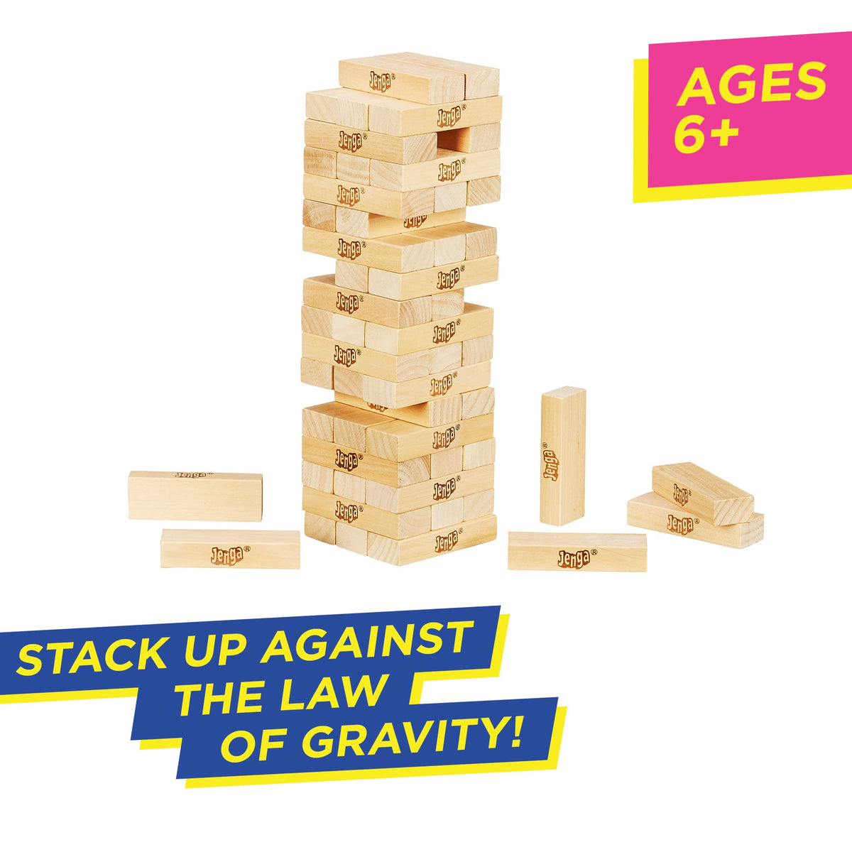 Hasbro Gaming Jenga Game | Original Hardwood Block Tower for Ages 6+