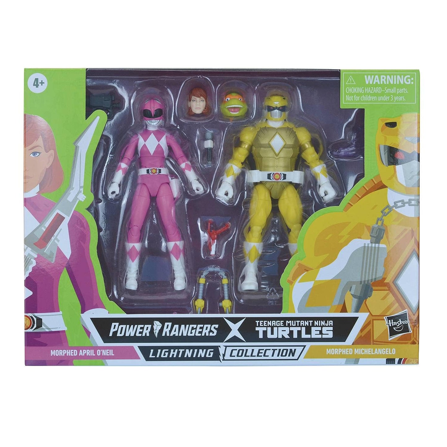 Hasbro Morphed Michelangelo & April O'Neil as Yellow/Pink Rangers — MMPR x TMNT Lightning 2-Pack (6-Inch)