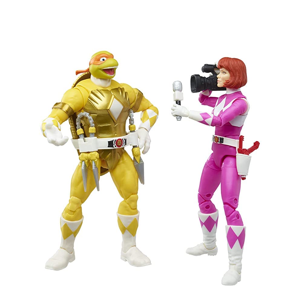 Hasbro Morphed Michelangelo & April O'Neil as Yellow/Pink Rangers — MMPR x TMNT Lightning 2-Pack (6-Inch)