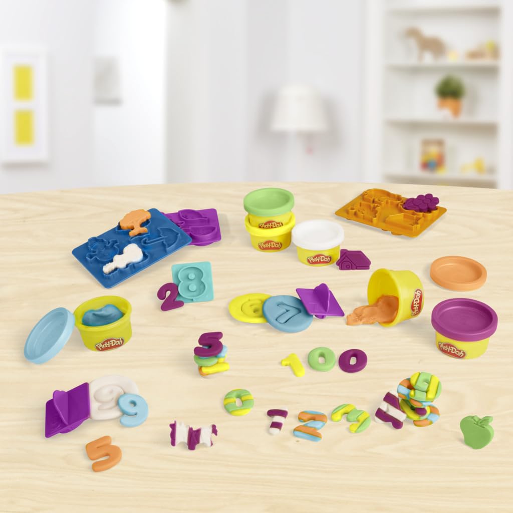 Play-Doh Fundamentals: 10 Number Stampers, 3 Shape Molds, 6 Colors – Hasbro