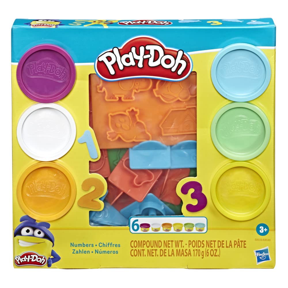 Play-Doh Fundamentals: 10 Number Stampers, 3 Shape Molds, 6 Colors – Hasbro