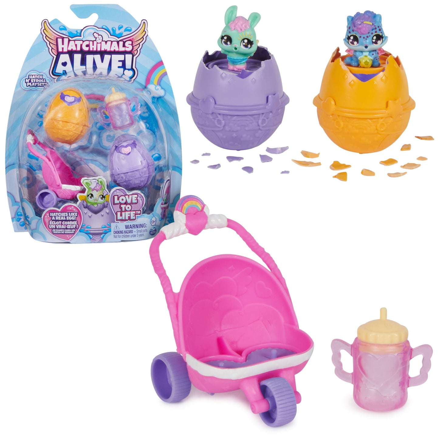 Hatchimals Alive Hatch N’ Stroll Playset – Self-Hatching Eggs, Stroller & 2 Mini Figures