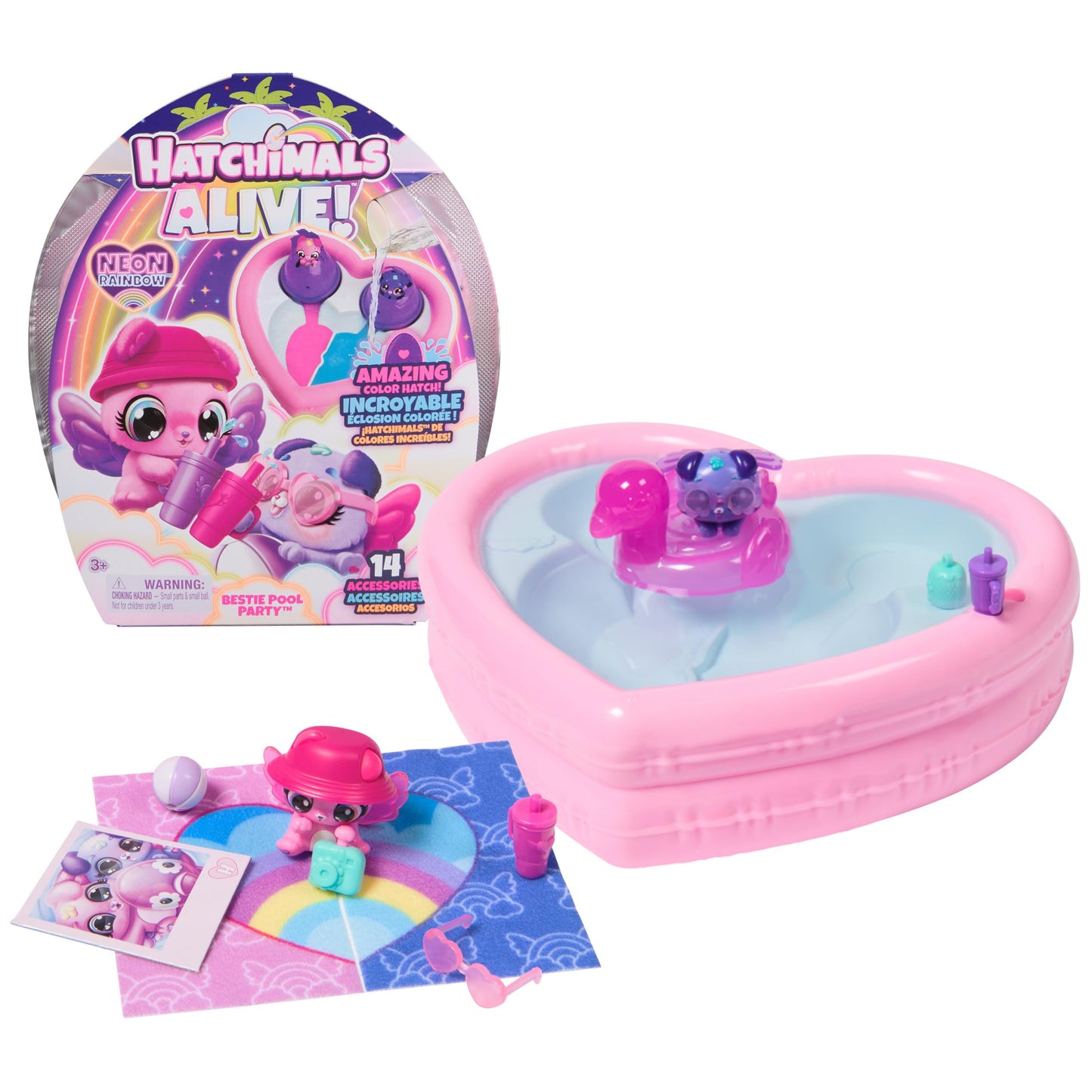 Hatchimals Alive Neon Rainbow Bestie Pool Party – 2 BFF Figures in Color Reveal Eggs