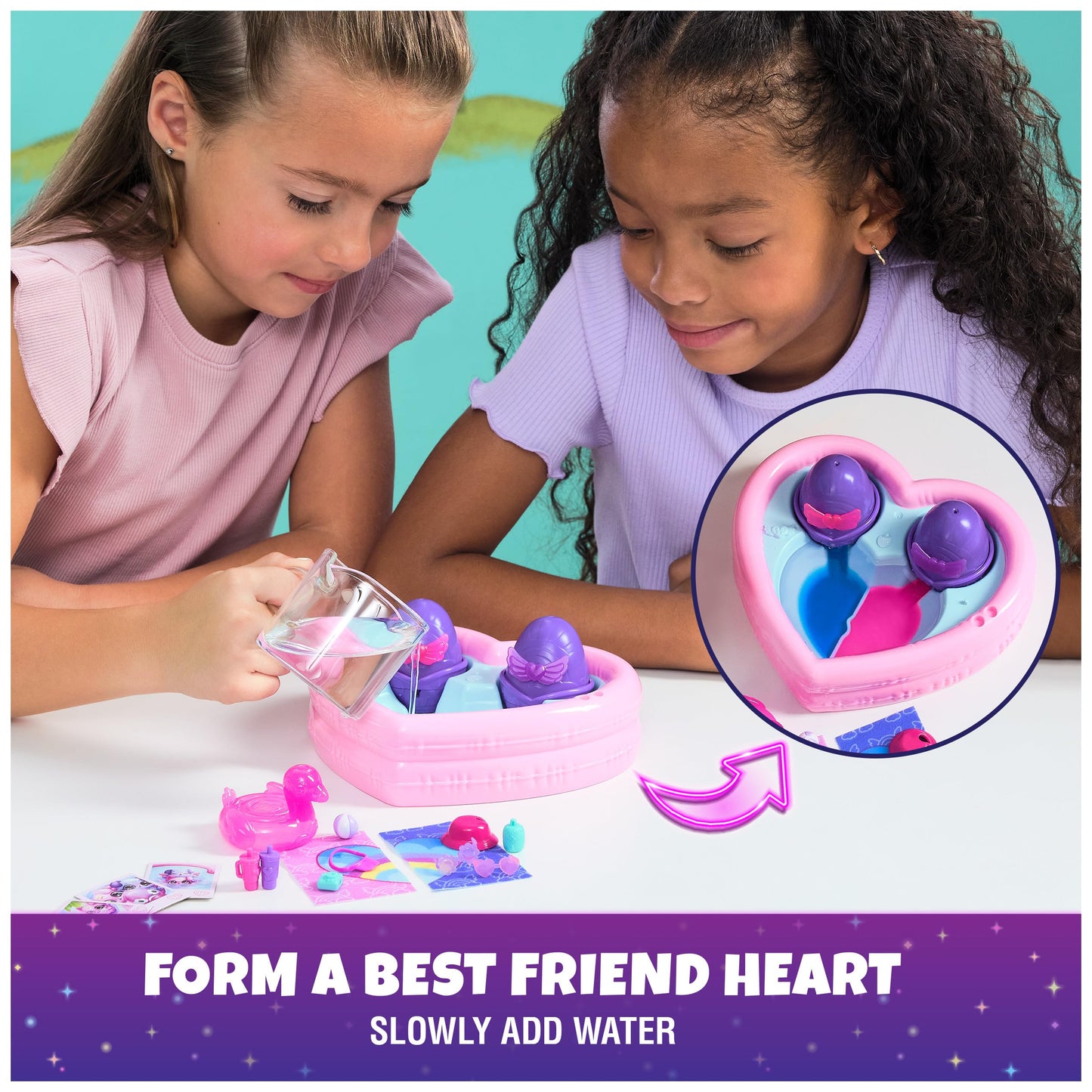 Hatchimals Alive Neon Rainbow Bestie Pool Party – 2 BFF Figures in Color Reveal Eggs