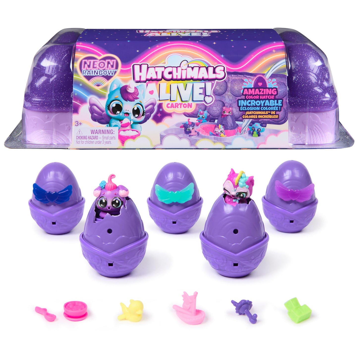 Hatchimals Alive Neon Rainbow Carton – 5 Neon Hatchimals & 11 Accessories