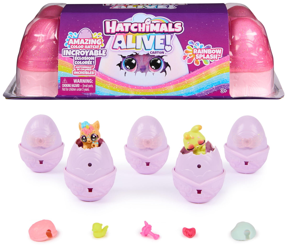 Hatchimals Alive Rainbow Splash Carton: 5 Color Reveal Eggs, 10 Accessories & Mini Figures