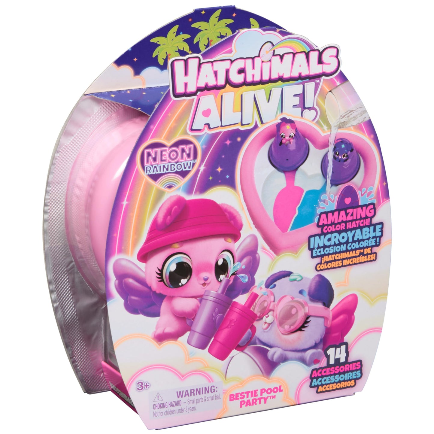 Hatchimals Alive Neon Rainbow Bestie Pool Party – 2 BFF Figures in Color Reveal Eggs
