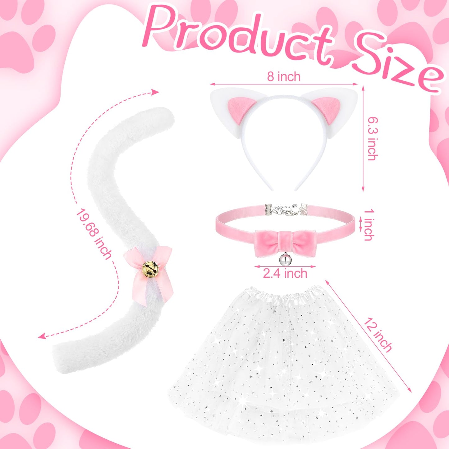 Haull 8 Pcs Halloween Kitten Cat Costume Accessories for Girls – Cat Ear Headband, Tail, Skirt & More