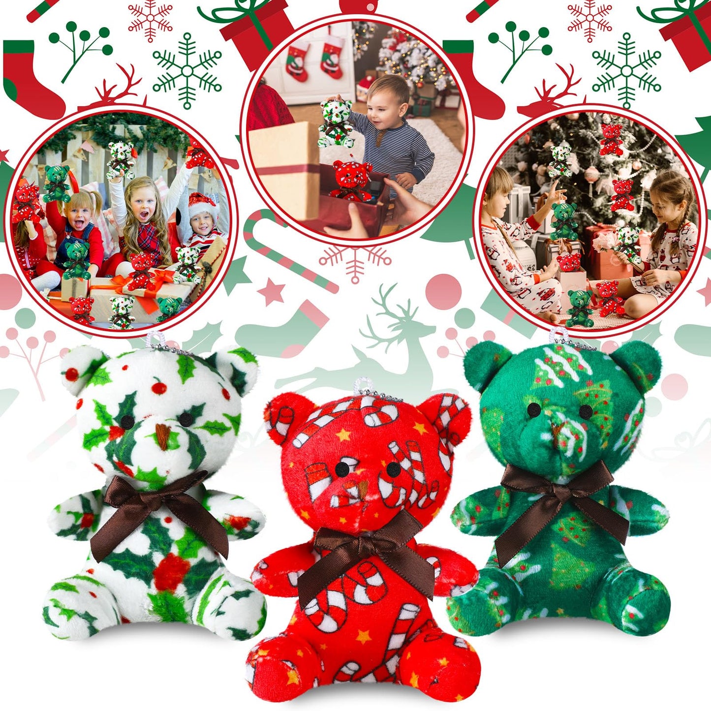 Haull 18 Pcs Christmas Plush Bears — 4-Inch Mini Stuffed Toys Bulk Pack