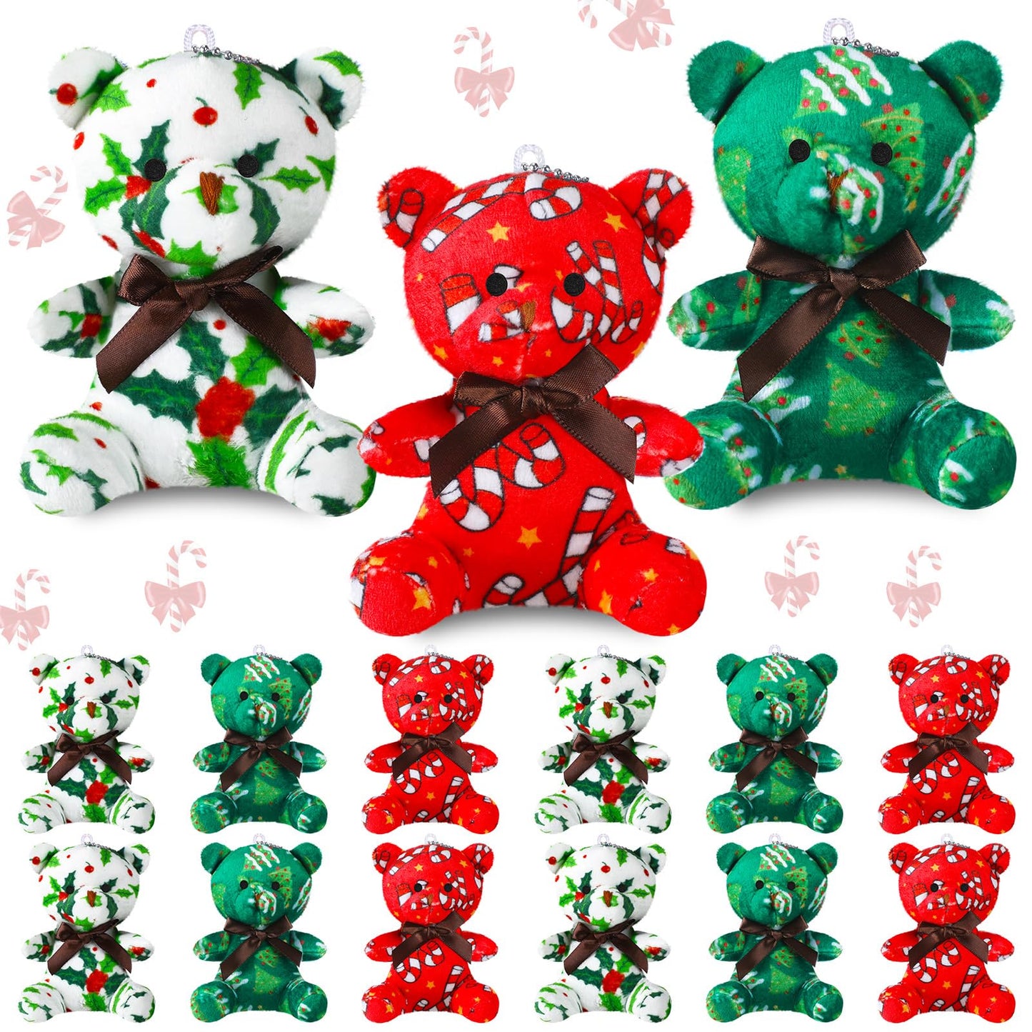 Haull 18 Pcs Christmas Plush Bears — 4-Inch Mini Stuffed Toys Bulk Pack