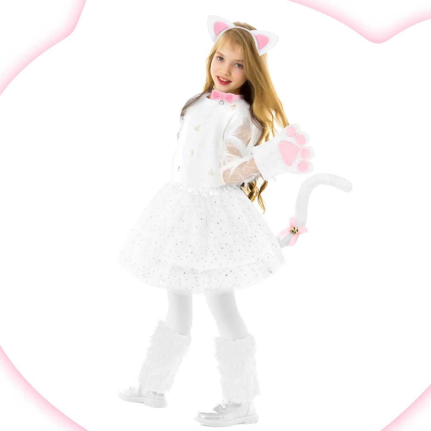 Haull 8 Pcs Halloween Kitten Cat Costume Accessories for Girls – Cat Ear Headband, Tail, Skirt & More