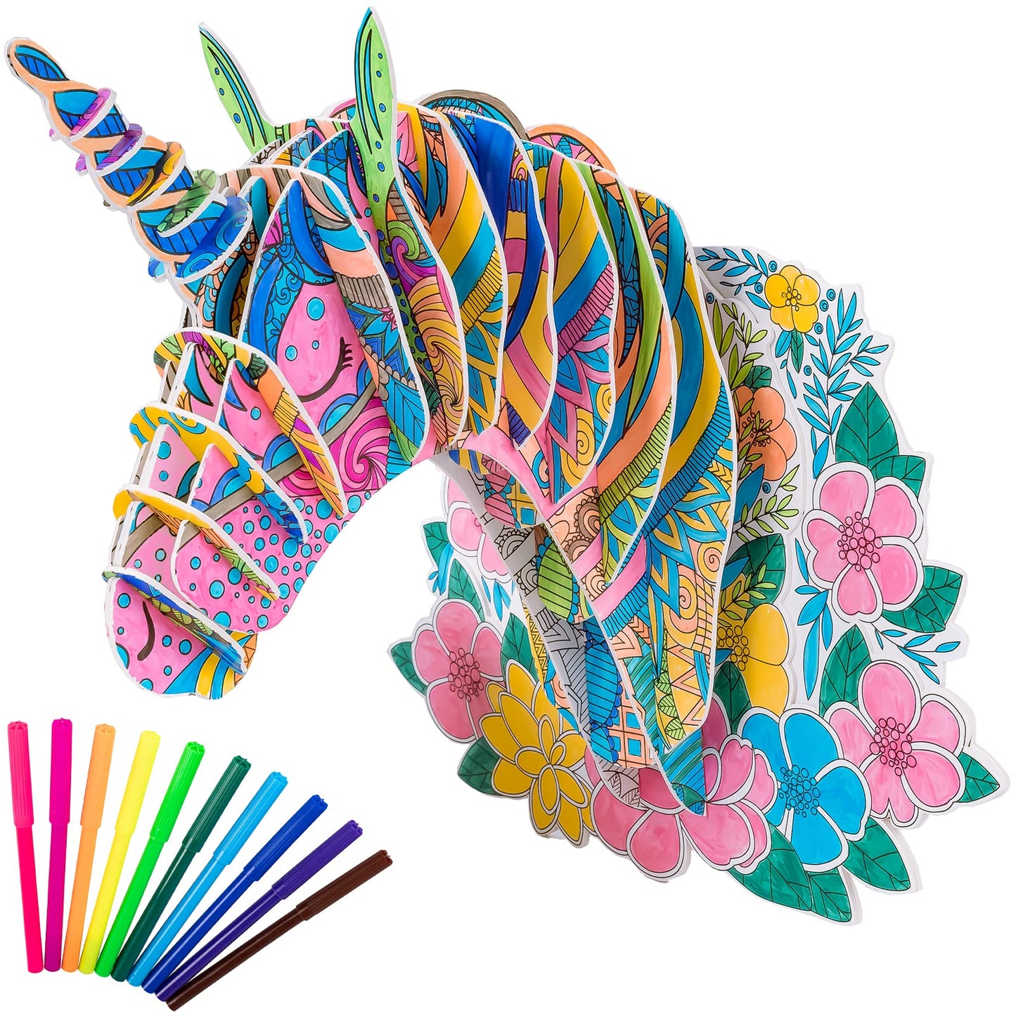 Hautton 3D Coloring Puzzle – Creative DIY Painting Kit with 10 Pens | Gift for Kids 3–12
