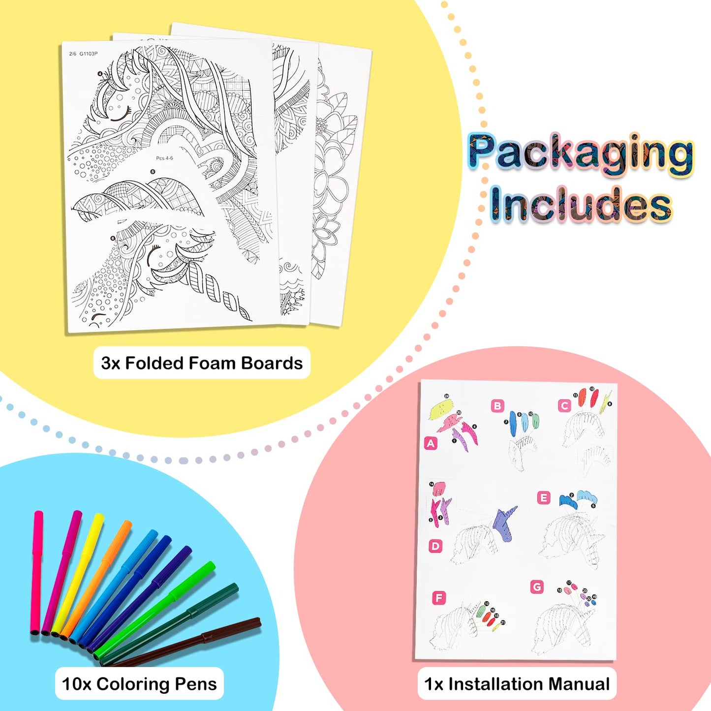Hautton 3D Coloring Puzzle – Creative DIY Painting Kit with 10 Pens | Gift for Kids 3–12