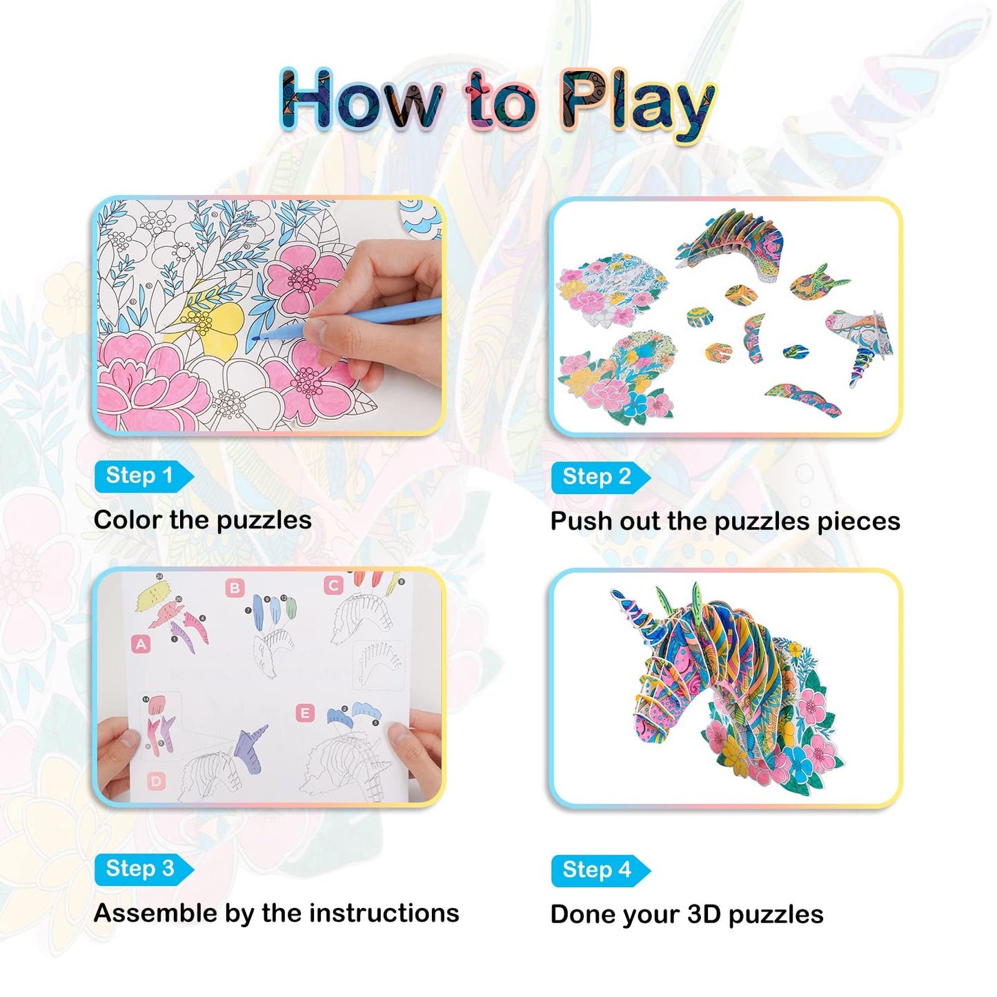 Hautton 3D Coloring Puzzle – Creative DIY Painting Kit with 10 Pens | Gift for Kids 3–12