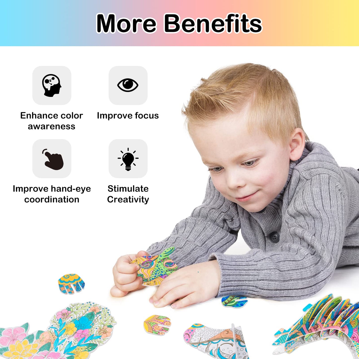 Hautton 3D Coloring Puzzle – Creative DIY Painting Kit with 10 Pens | Gift for Kids 3–12