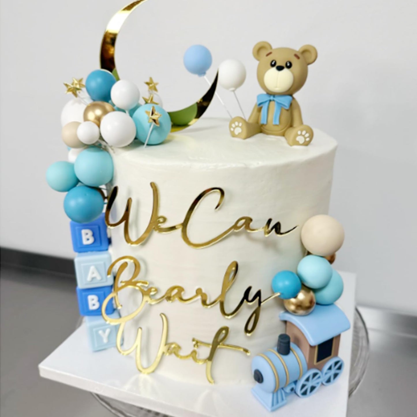 HAVAGDTM 22 PCS Bear Cake Toppers Set – Train Topper & BABY Letters for Baby Shower & Bear-Themed Parties
