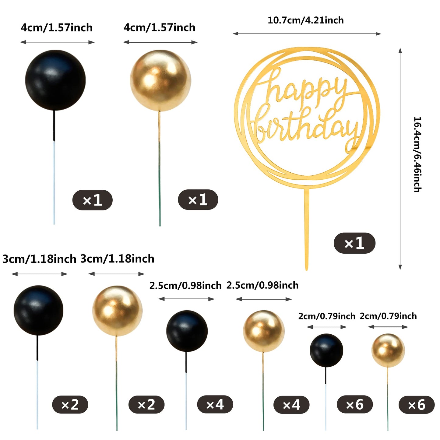 HAVAGDTM Colorful Balls Cake Topper – Black & Gold Pearl Balls