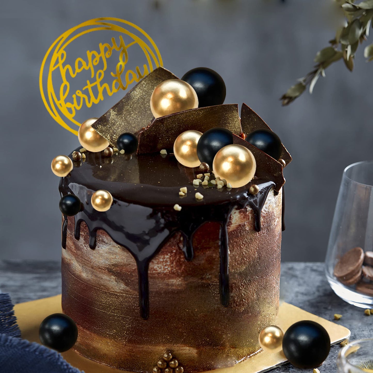 HAVAGDTM Colorful Balls Cake Topper – Black & Gold Pearl Balls
