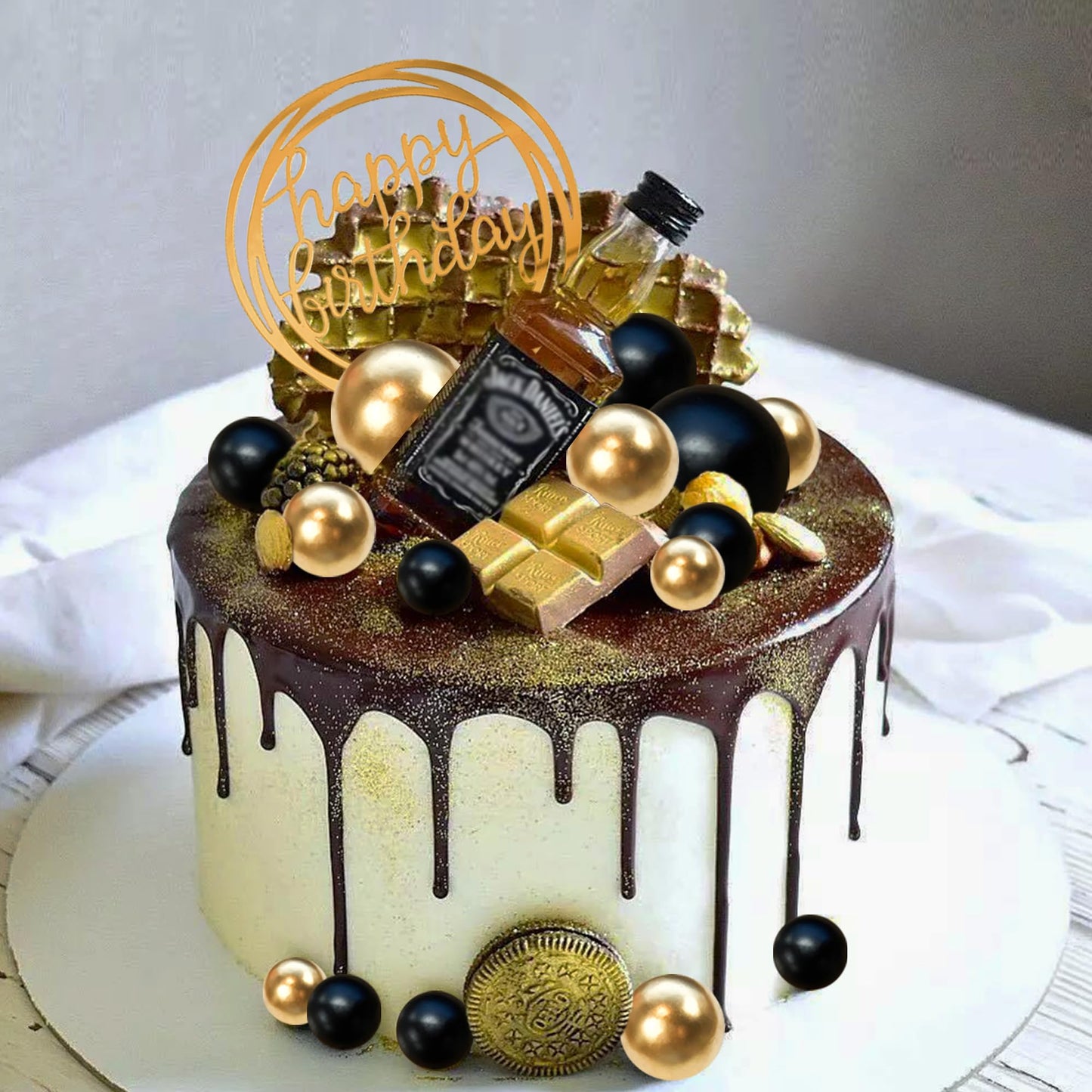 HAVAGDTM Colorful Balls Cake Topper – Black & Gold Pearl Balls