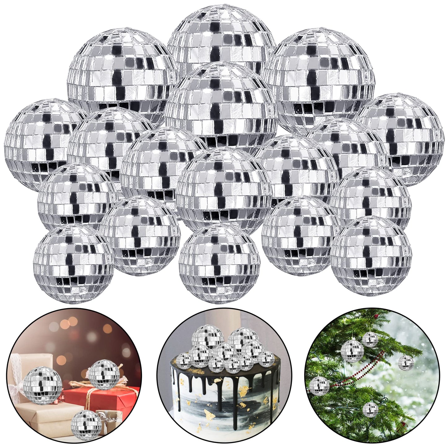 HAVAGDTM 27 PCS Disco Ball Cake Toppers – 4 Sizes for 70s Disco Theme Party Decor