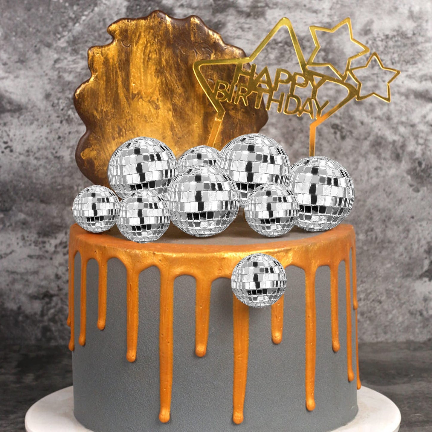 HAVAGDTM 27 PCS Disco Ball Cake Toppers – 4 Sizes for 70s Disco Theme Party Decor