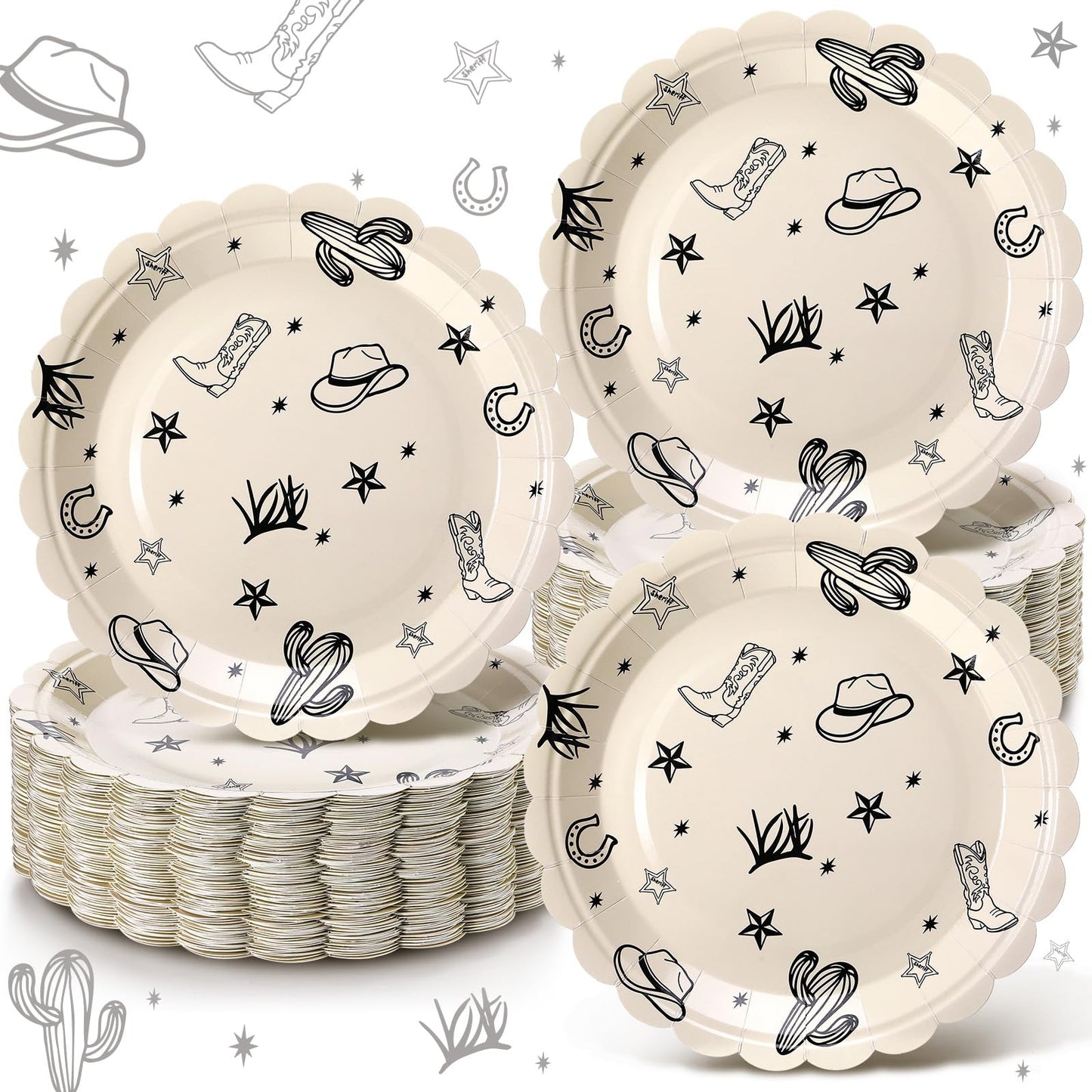 Havawish 100 Pcs Cowboy Party Plates – Western Theme Disposable Dinnerware for Parties