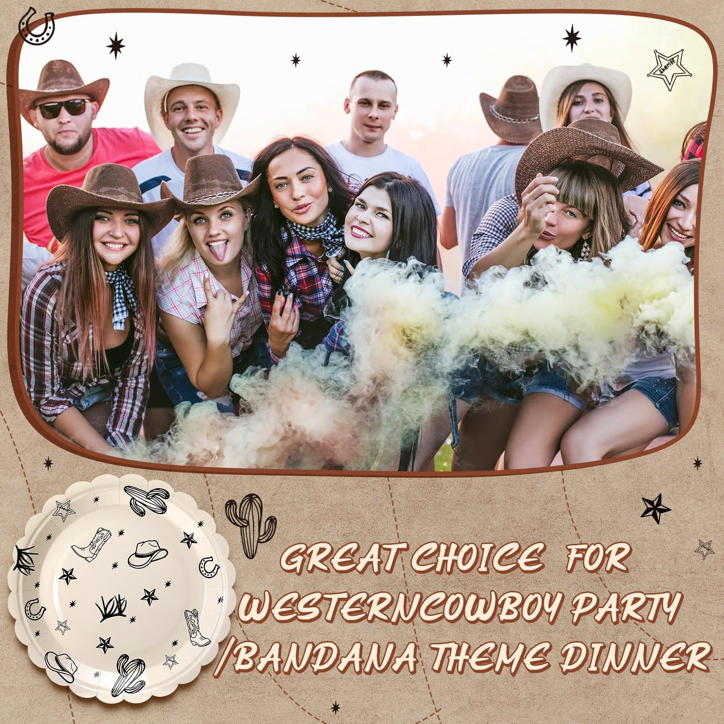 Havawish 100 Pcs Cowboy Party Plates – Western Theme Disposable Dinnerware for Parties
