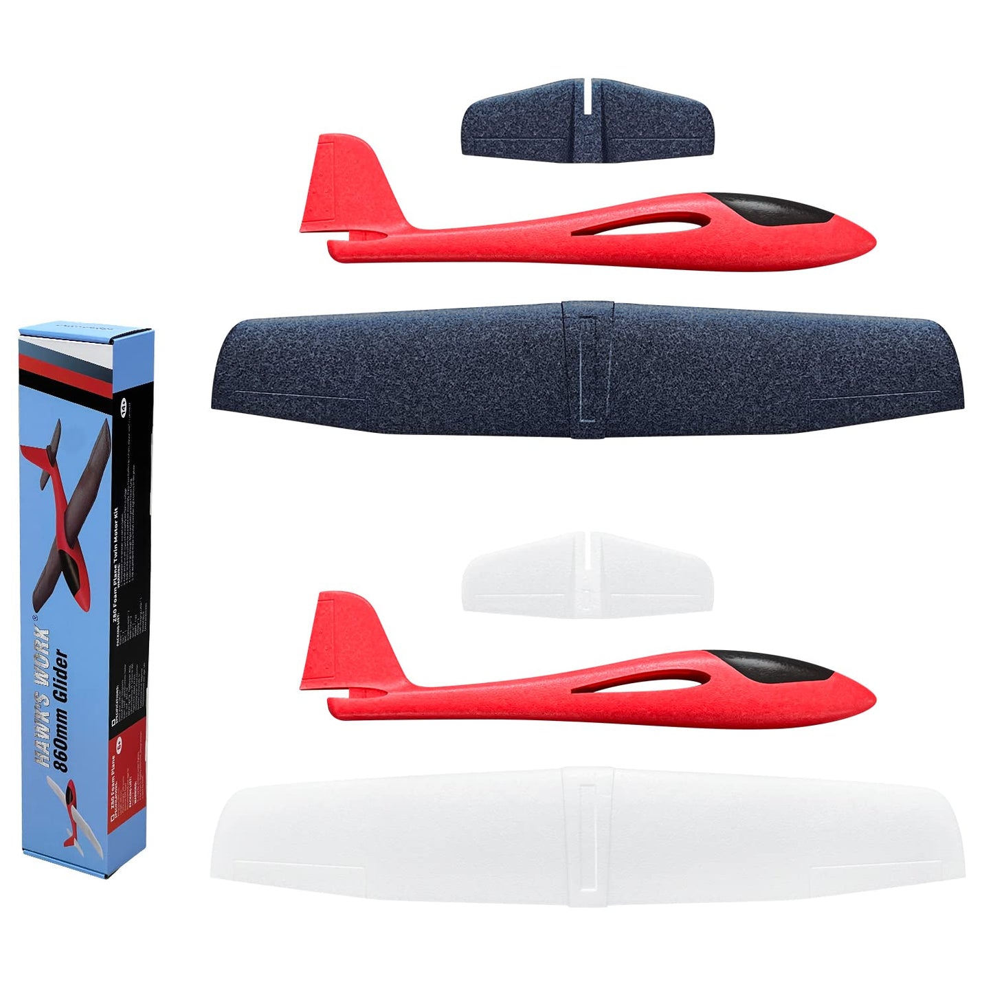 HAWK'S WORK 2 Pcs Foam Glider – 33.9 inch Large Outdoor Plane for STEM Play & RC Conversion