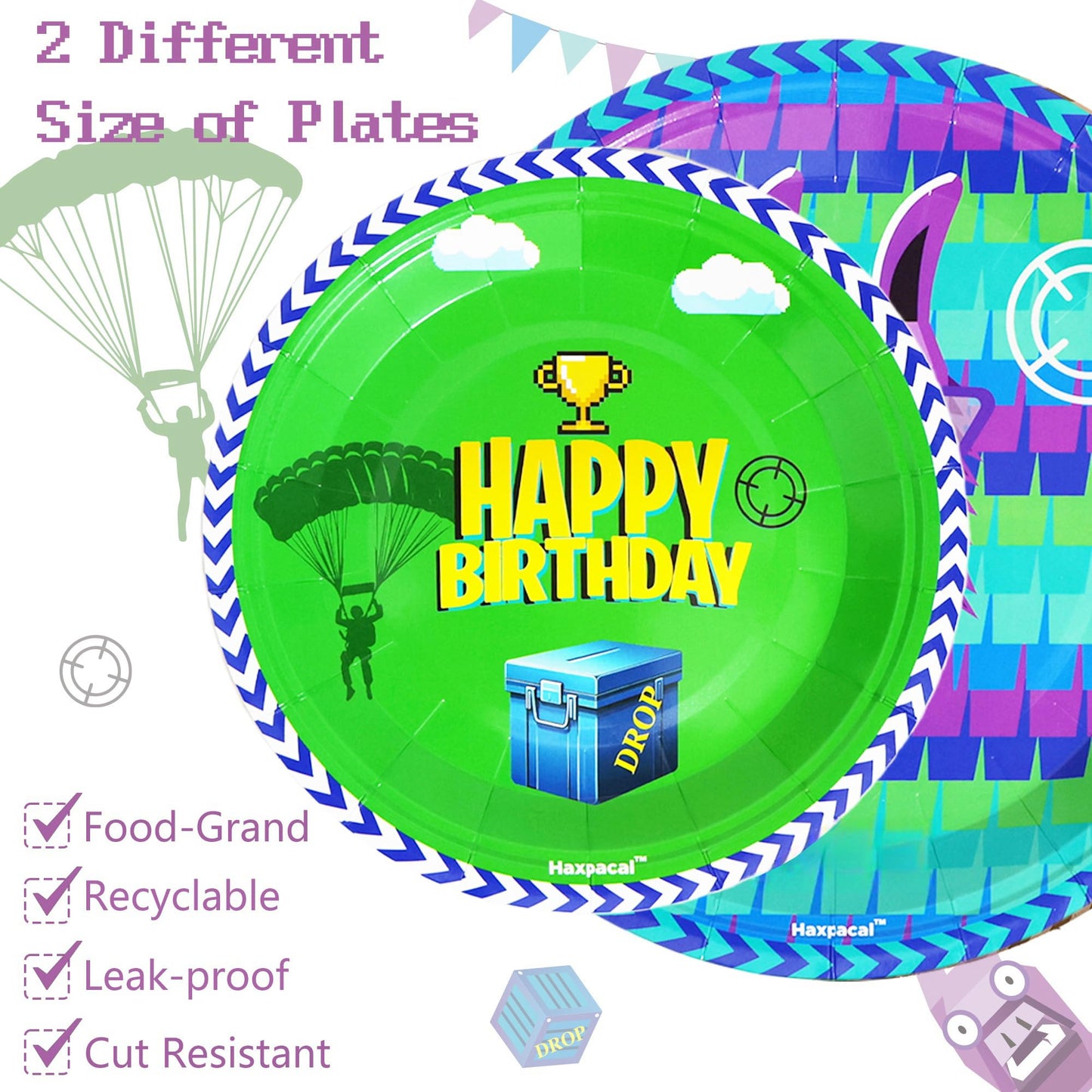 Haxpacal 64Pcs Video Games Llama Party Tableware Set – Plates, Forks & Napkins