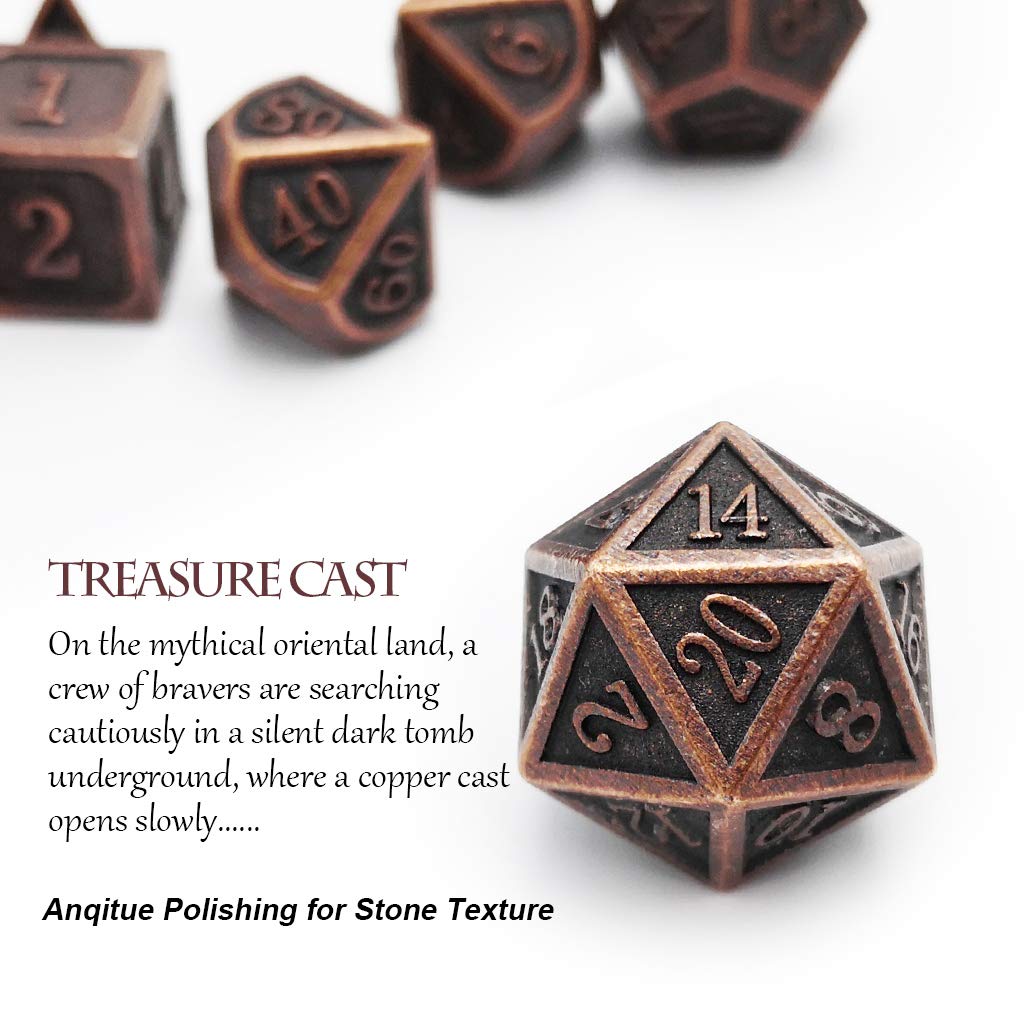 Haxtec Antique Copper Metal DND Dice Set – 7‑Piece Polyhedral Dice for D&D & TTRPG