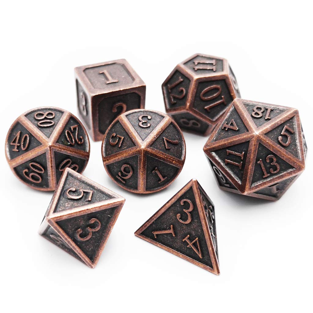Haxtec Antique Copper Metal DND Dice Set – 7‑Piece Polyhedral Dice for D&D & TTRPG