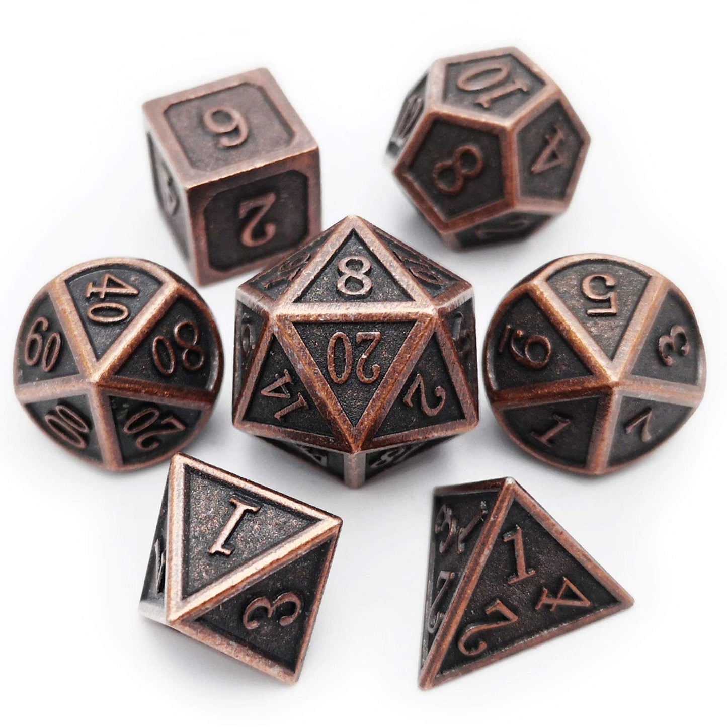 Haxtec Antique Copper Metal DND Dice Set – 7‑Piece Polyhedral Dice for D&D & TTRPG