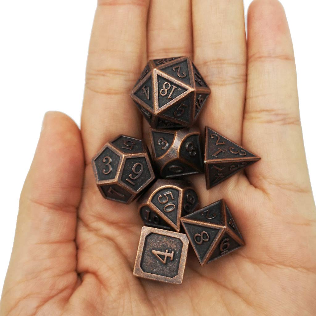 Haxtec Antique Copper Metal DND Dice Set – 7‑Piece Polyhedral Dice for D&D & TTRPG