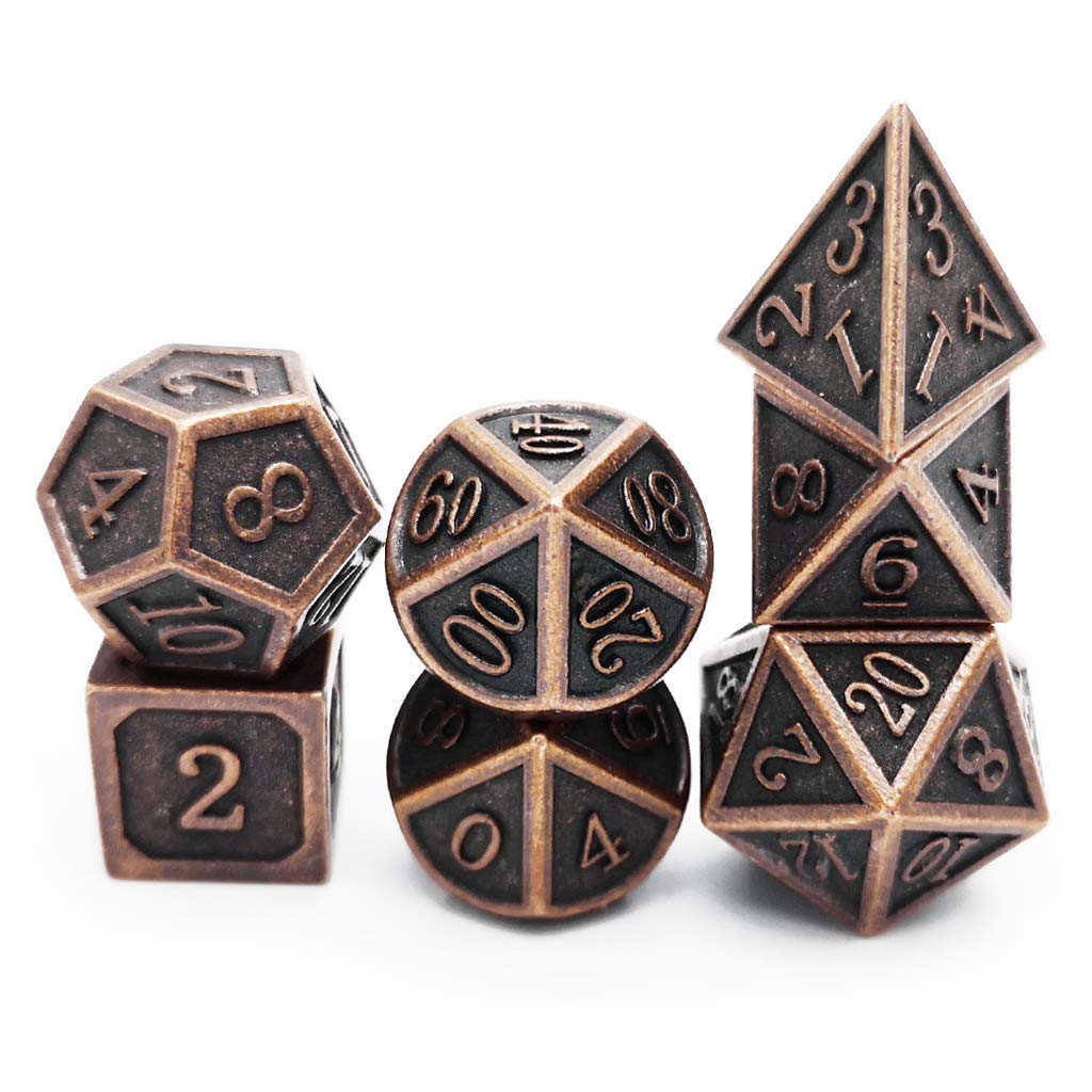 Haxtec Antique Copper Metal DND Dice Set – 7‑Piece Polyhedral Dice for D&D & TTRPG
