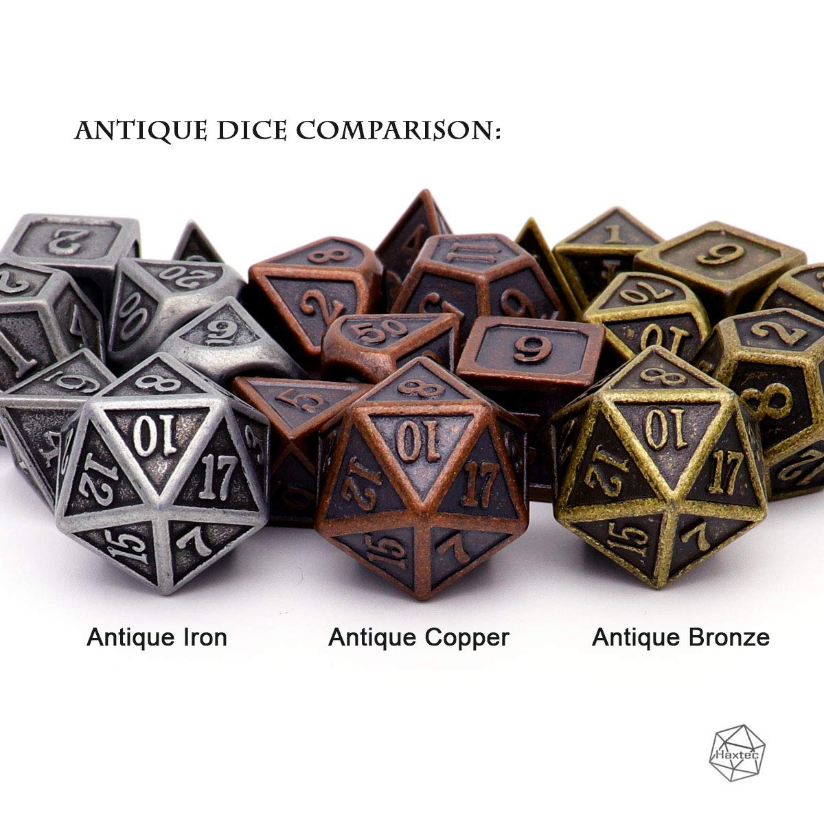Haxtec Antique Copper Metal DND Dice Set – 7‑Piece Polyhedral Dice for D&D & TTRPG
