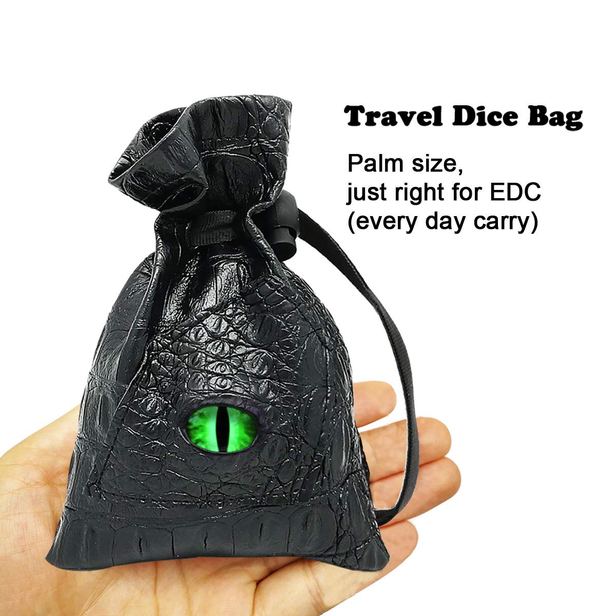 Haxtec Dragon Eye Leather Dice Bag – DND Dice Storage, Venom-Green Eye, Patent D893867