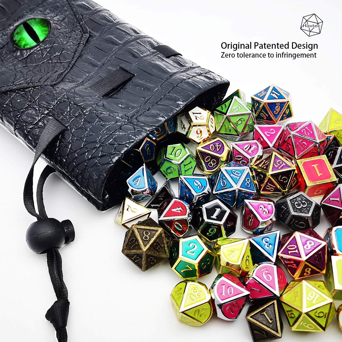 Haxtec Dragon Eye Leather Dice Bag – DND Dice Storage, Venom-Green Eye, Patent D893867