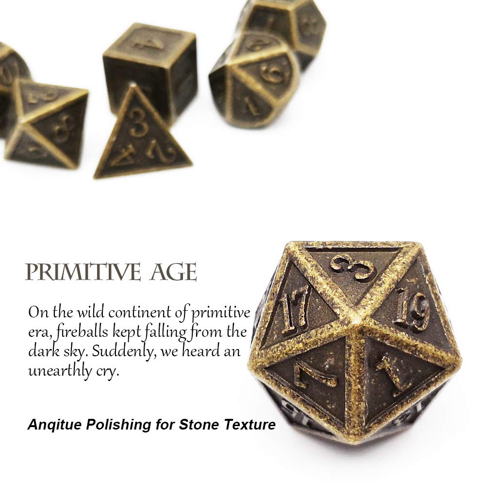 Haxtec DND Metal Dice Set – Antique Bronze 7-Piece D&D Dice (D20, D12, 2x D10, D8, D6, D4)