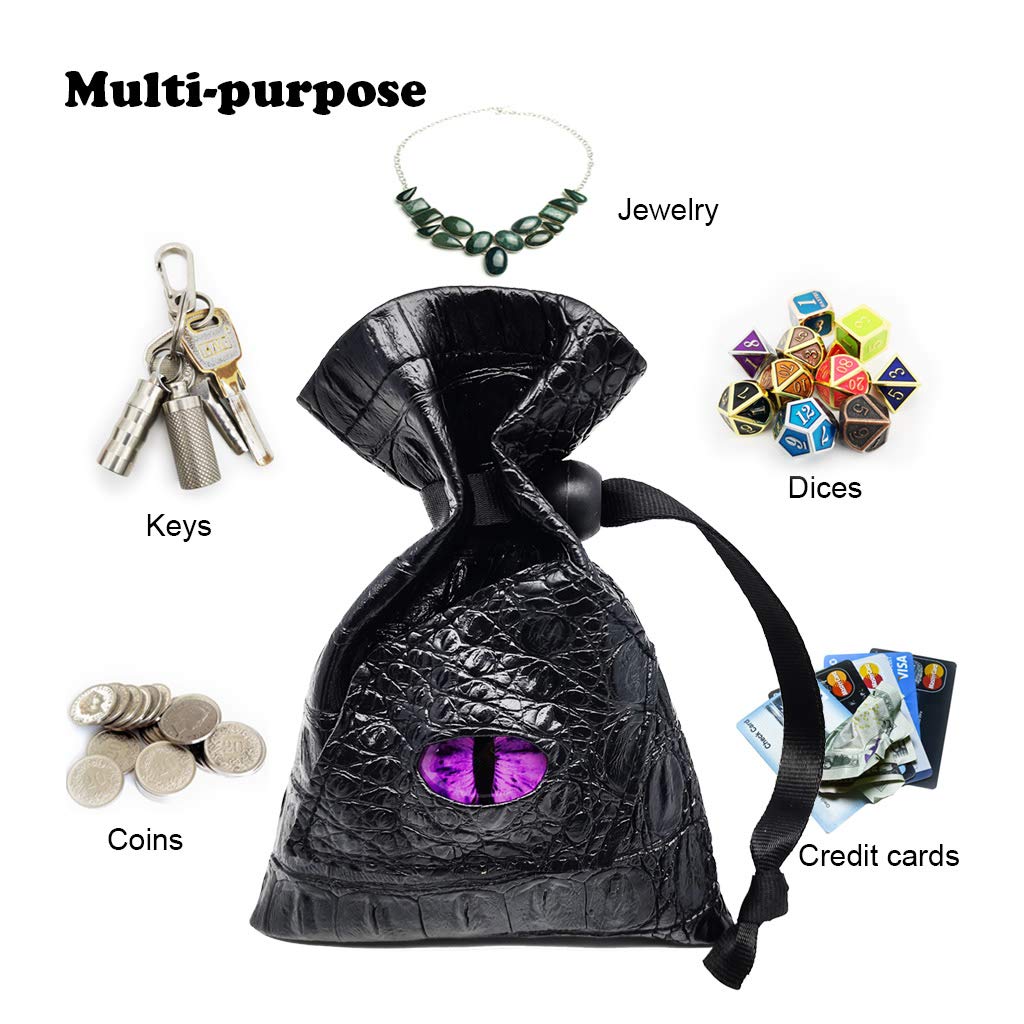 Haxtec Dragon Dice Bag – Small Leather DND Pouch with Dragon Eye (Purple)
