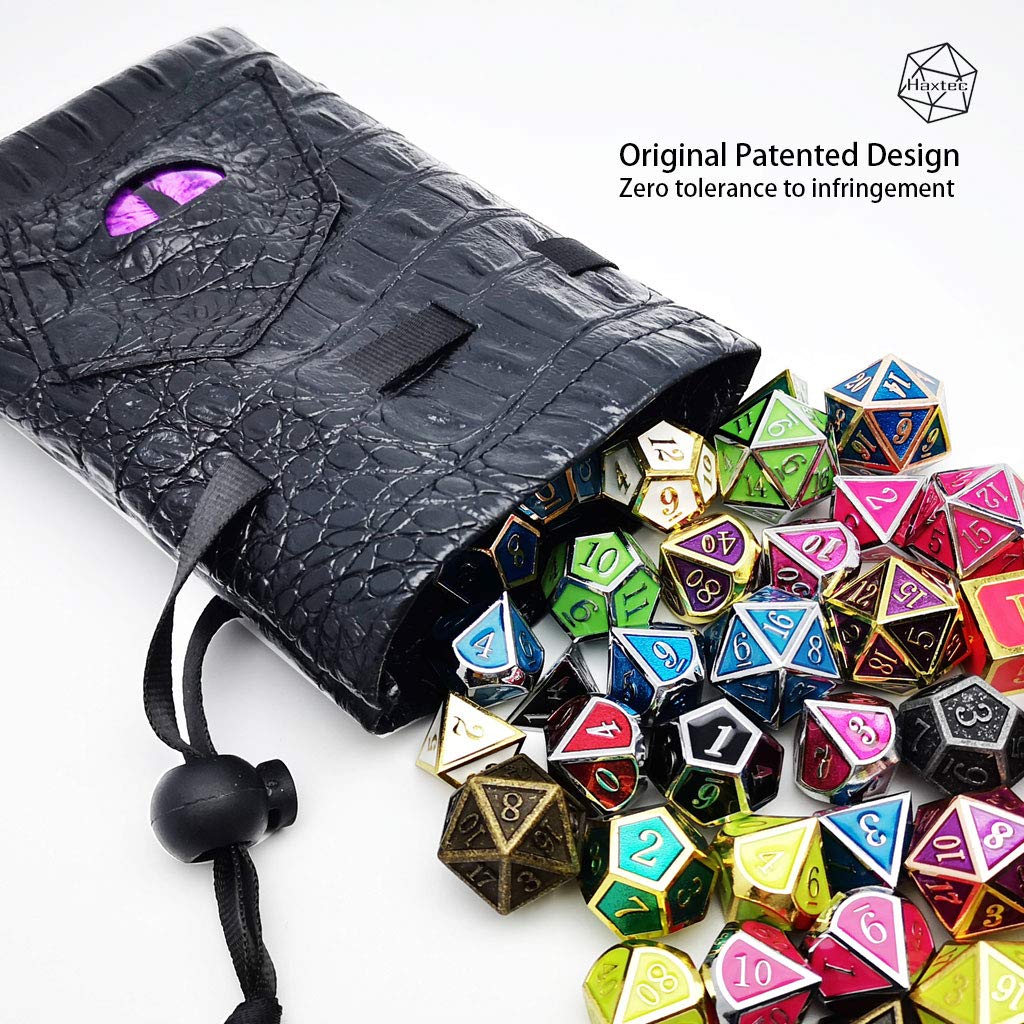 Haxtec Dragon Dice Bag – Small Leather DND Pouch with Dragon Eye (Purple)