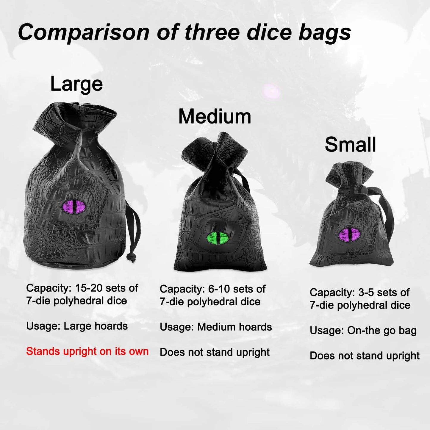 Haxtec Dragon Dice Bag – Small Leather DND Pouch with Dragon Eye (Purple)