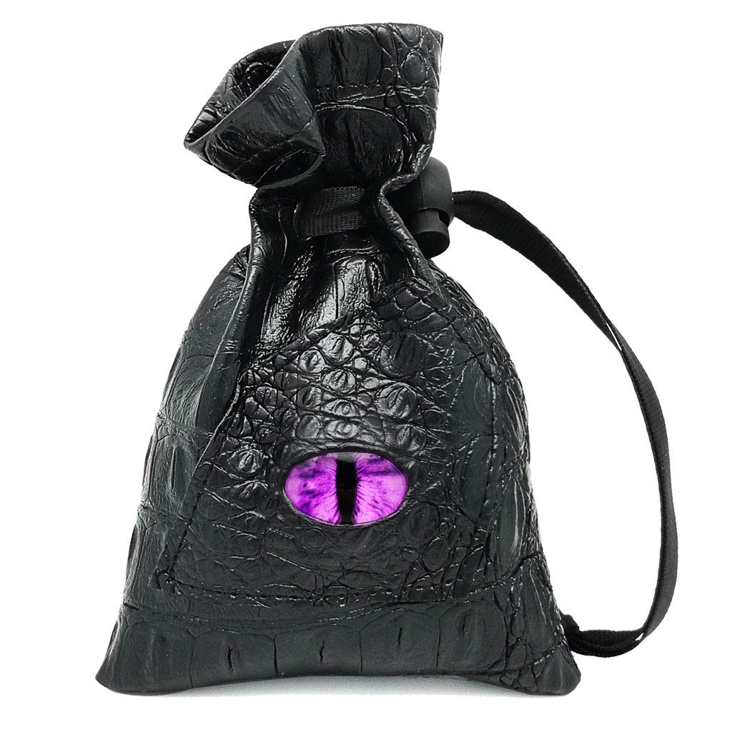Haxtec Dragon Dice Bag – Small Leather DND Pouch with Dragon Eye (Purple)