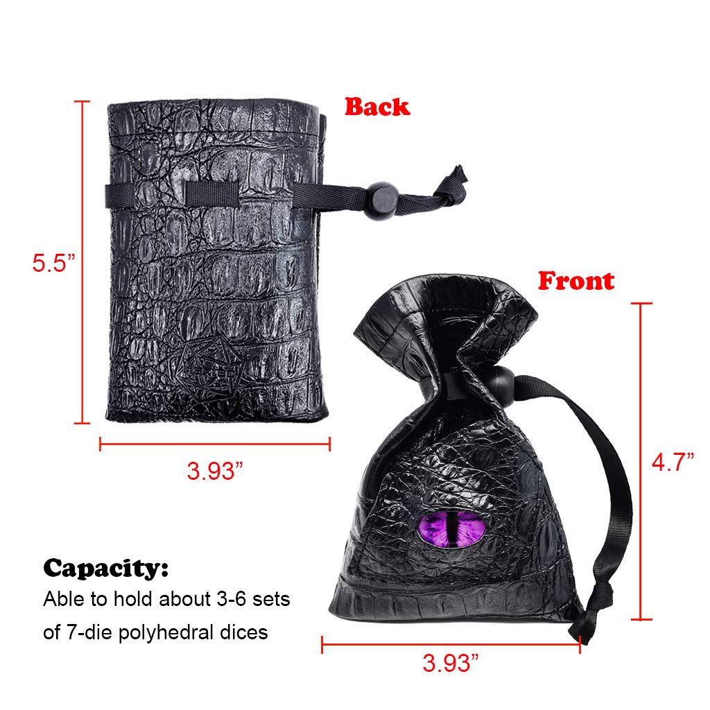 Haxtec Dragon Dice Bag – Small Leather DND Pouch with Dragon Eye (Purple)