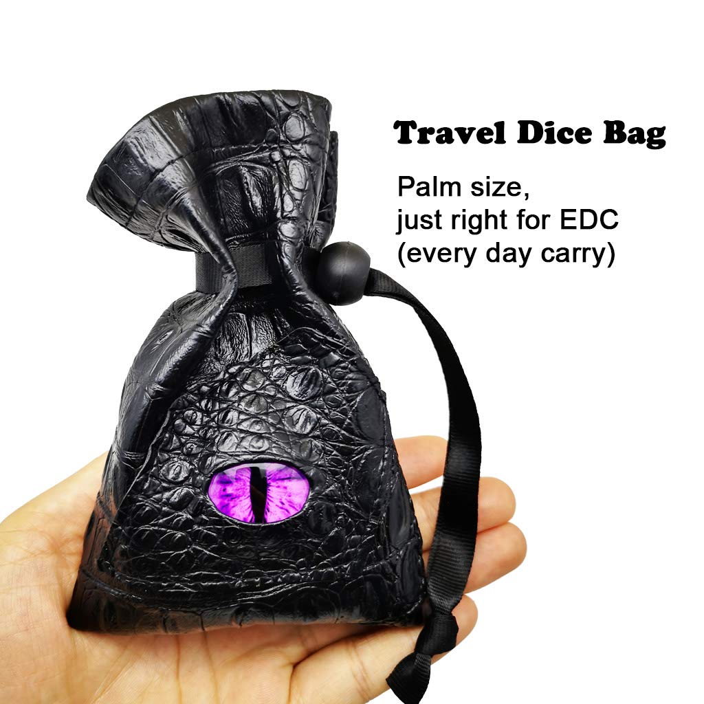 Haxtec Dragon Dice Bag – Small Leather DND Pouch with Dragon Eye (Purple)