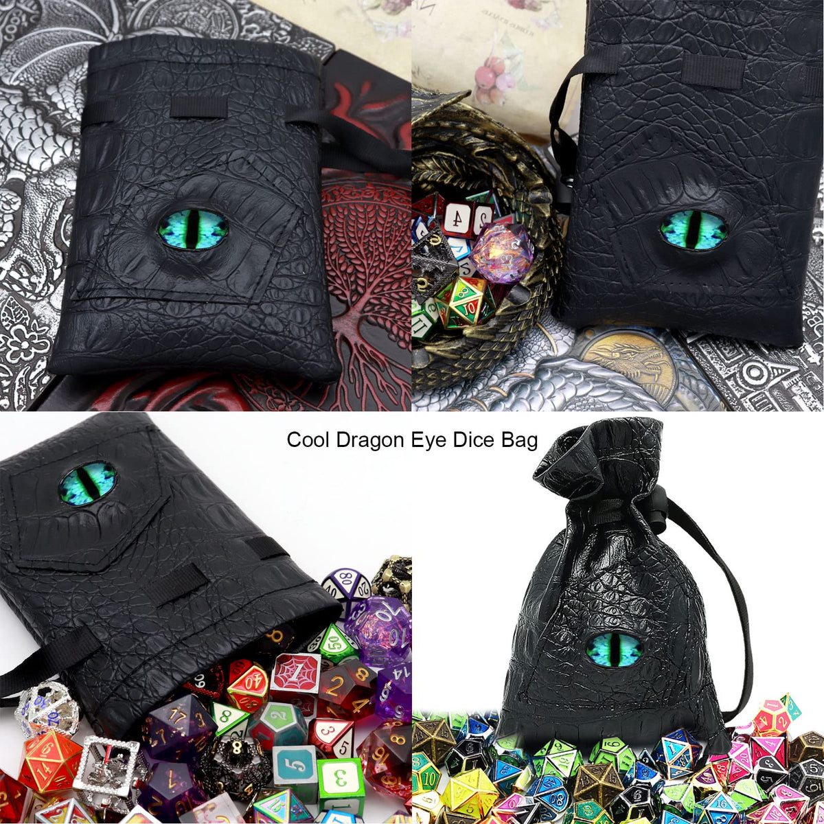Haxtec Dragon Eye Dice Bag - Leather Drawstring DND Pouch with Eternal-Blue Eye