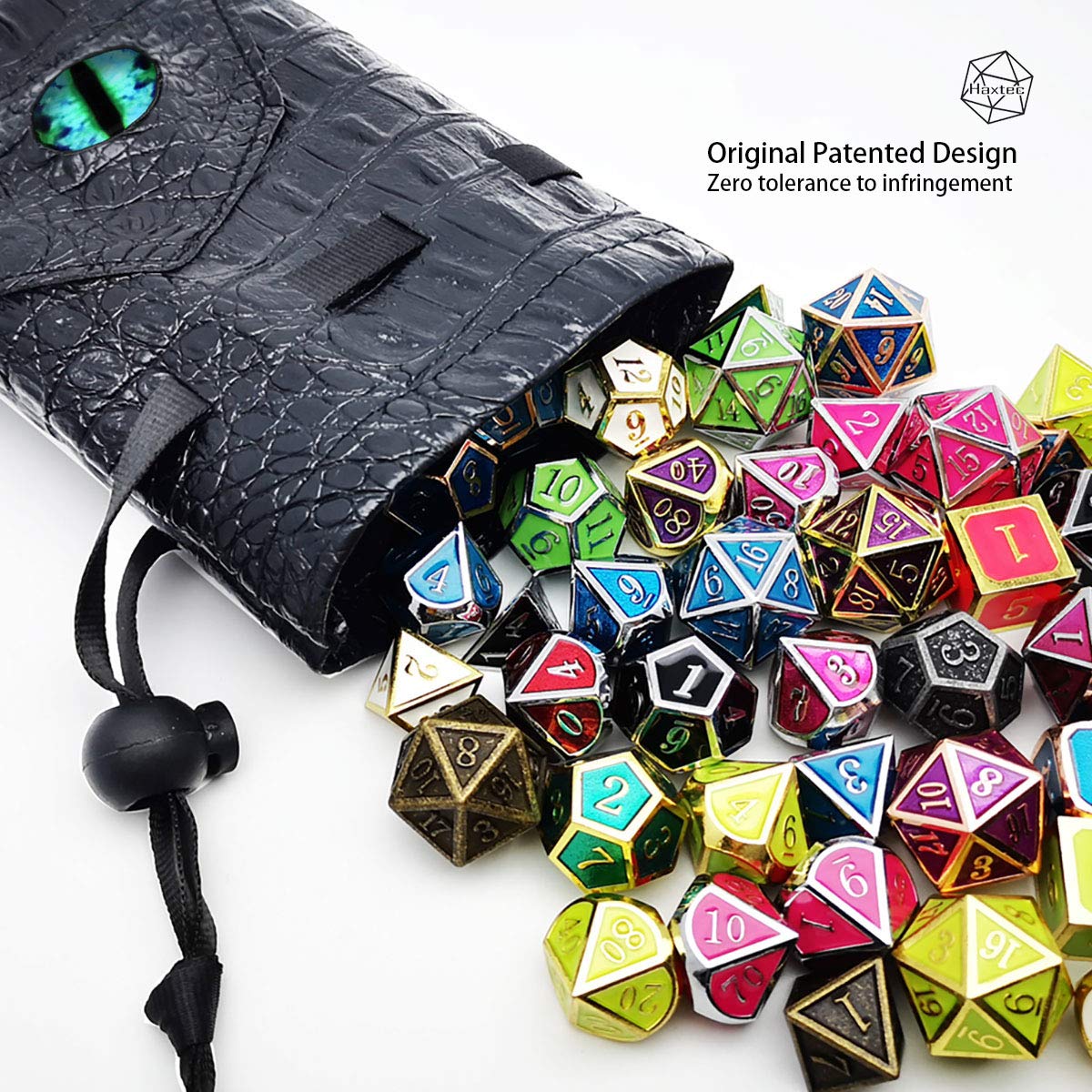 Haxtec Dragon Eye Dice Bag - Leather Drawstring DND Pouch with Eternal-Blue Eye
