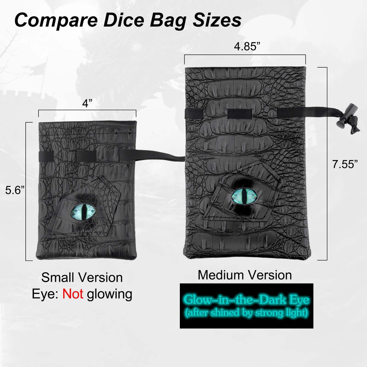 Haxtec Dragon Eye Dice Bag - Leather Drawstring DND Pouch with Eternal-Blue Eye