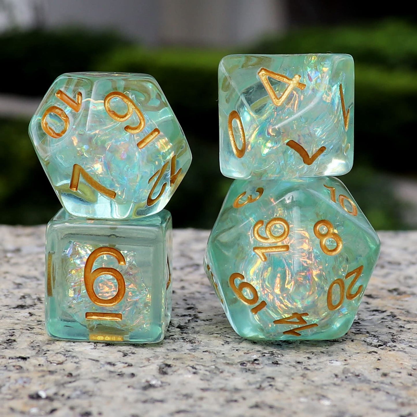 Haxtec Light Green DND Dice Set – 7pc Iridescent Resin Dice + Gift Bag